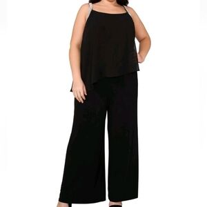 MSK Women's Size 3x Elegant Black Wideleg Jumpsuit Silver Rhinestone Straps New